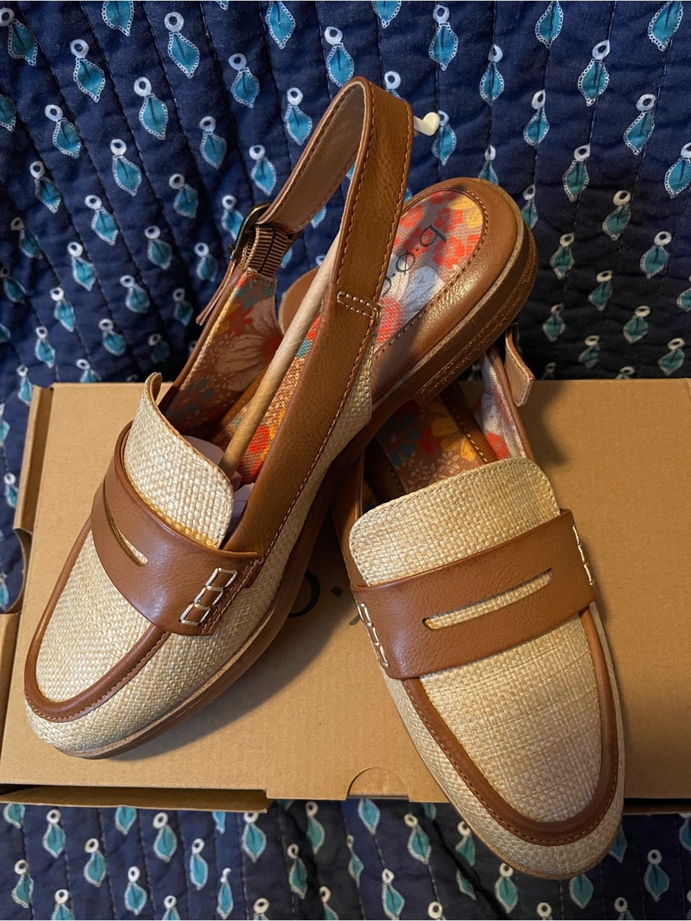 boc Tan and Beige Woven Slingback Loafers